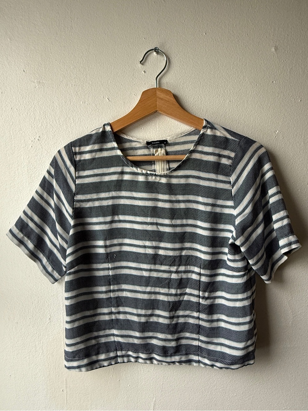 Striped Short-Sleeve Crop Top - Blue & White